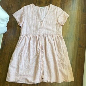 Madewell Neutral Pink Linen Blend Mini Dress Size Medium